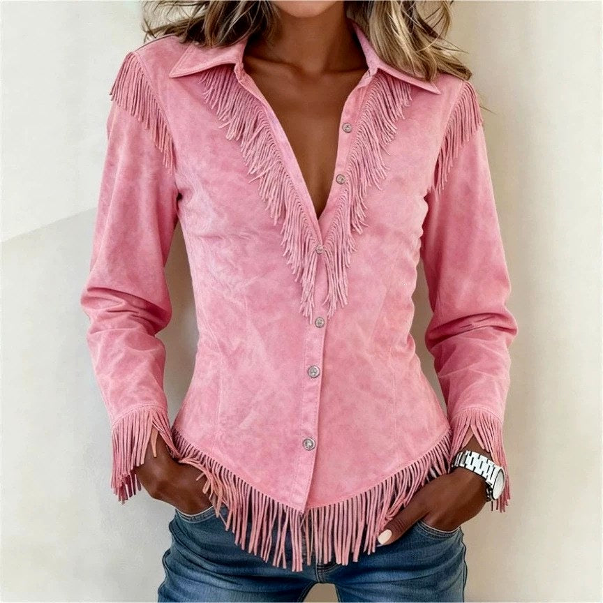 Hilda - Women’s Western Fringe Suede-Look Shirt