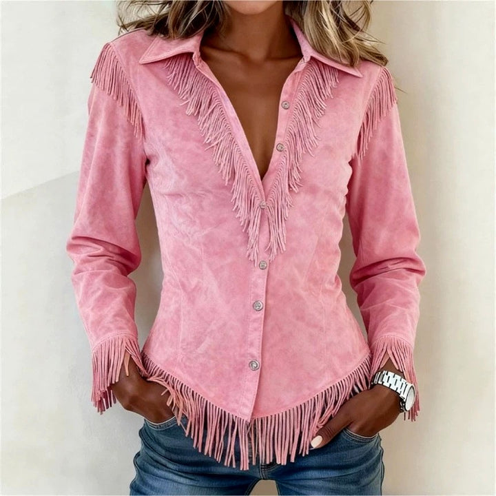 Hilda - Women’s Western Fringe Suede-Look Shirt