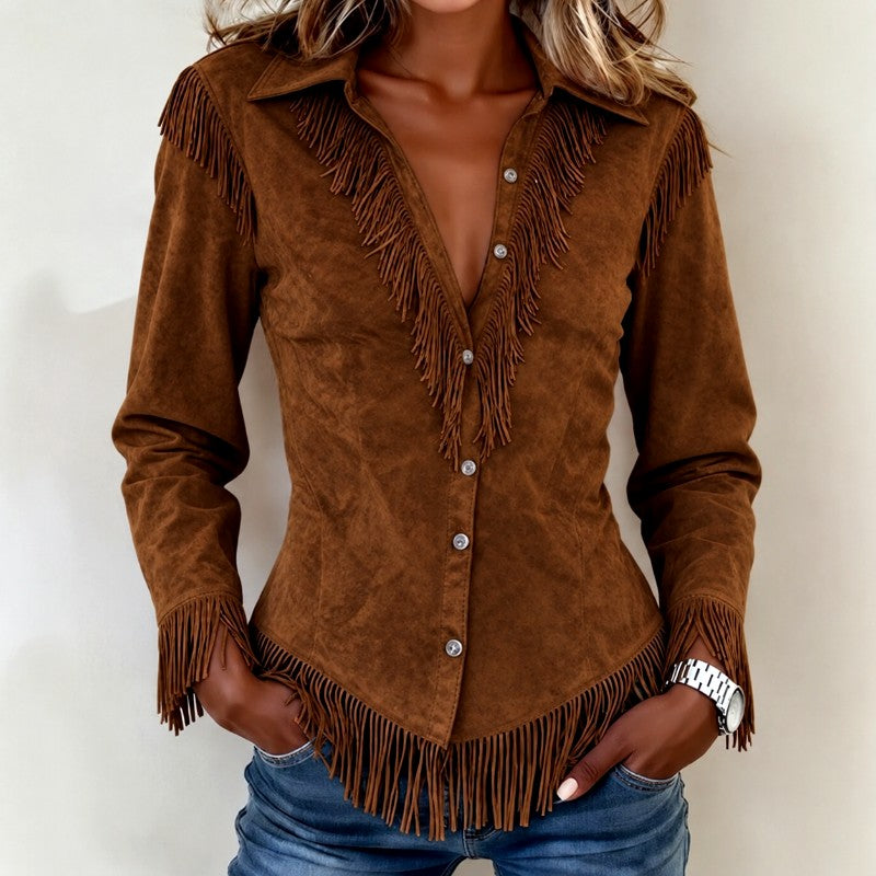 Hilda - Women’s Western Fringe Suede-Look Shirt