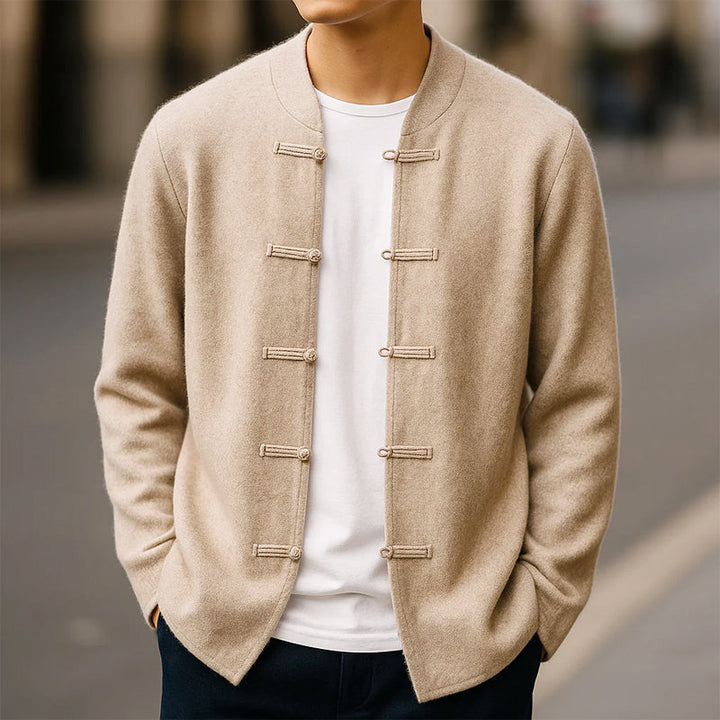 Hiroshi - Men's Cashmere Mandarin Toggle Knit Cardigan
