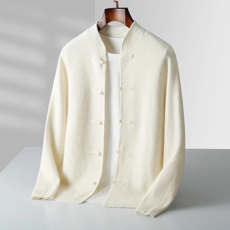 Hiroshi - Men's Cashmere Mandarin Toggle Knit Cardigan