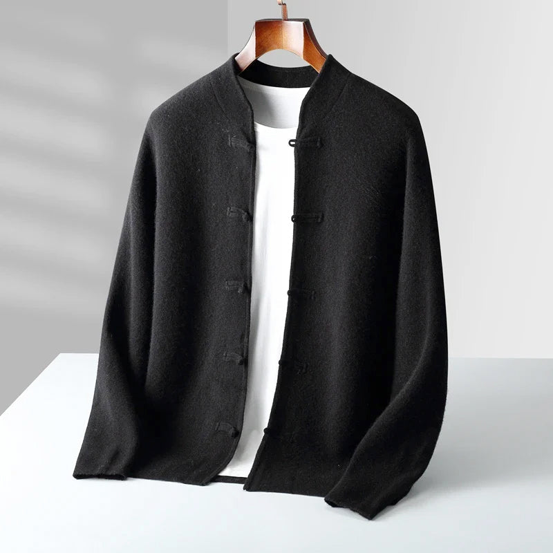 Hiroshi - Men's Cashmere Mandarin Toggle Knit Cardigan