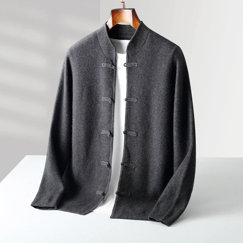 Hiroshi - Men's Cashmere Mandarin Toggle Knit Cardigan