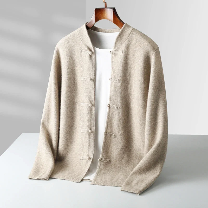 Hiroshi - Men's Cashmere Mandarin Toggle Knit Cardigan