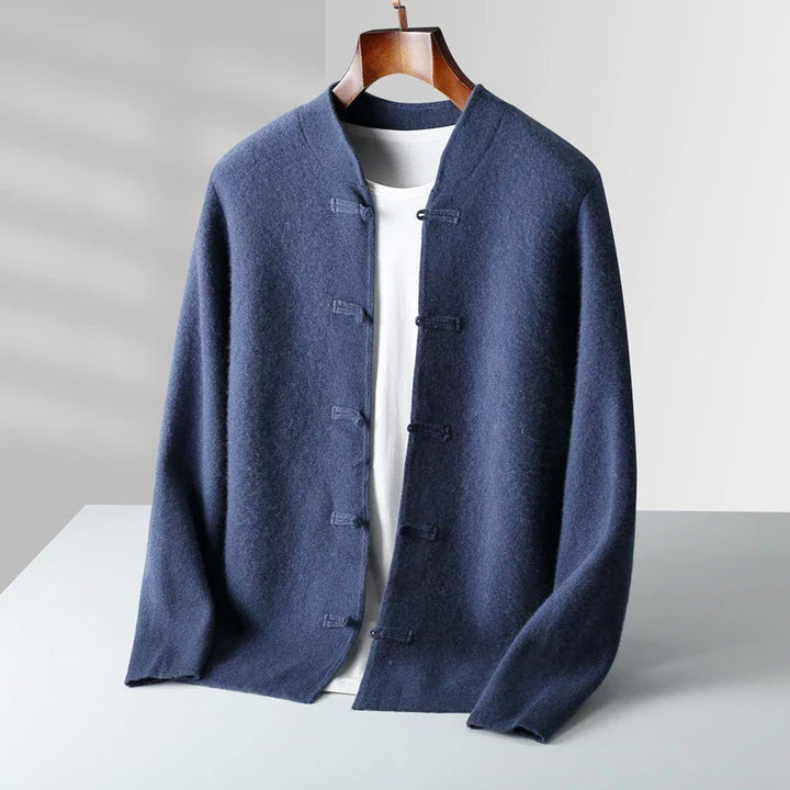 Hiroshi - Men's Cashmere Mandarin Toggle Knit Cardigan