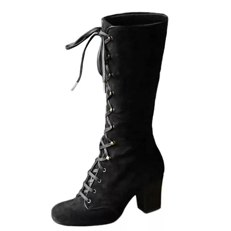 Imke - Women's Lace-Up Knee-High Block Heel Boots 5