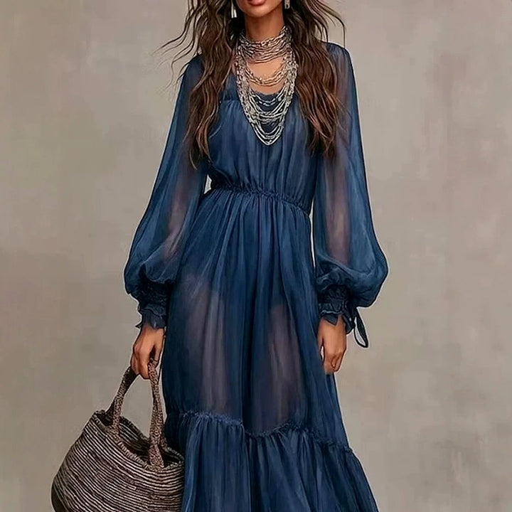 Inara - Women's Sheer Balloon Long Sleeve Boho Maxi Dress