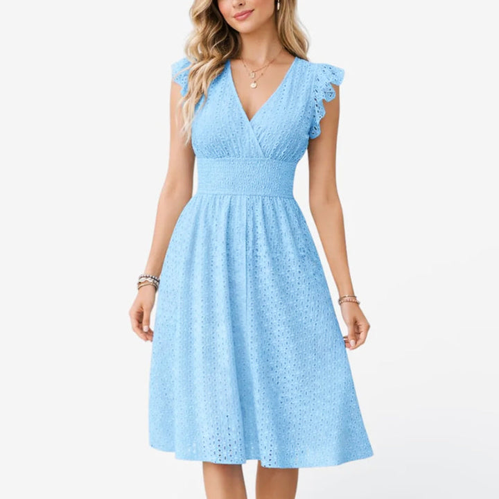 Iris - Women’s Eyelet Lace V-Neck Midi Dress