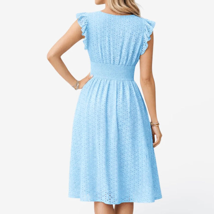 Iris - Women’s Eyelet Lace V-Neck Midi Dress