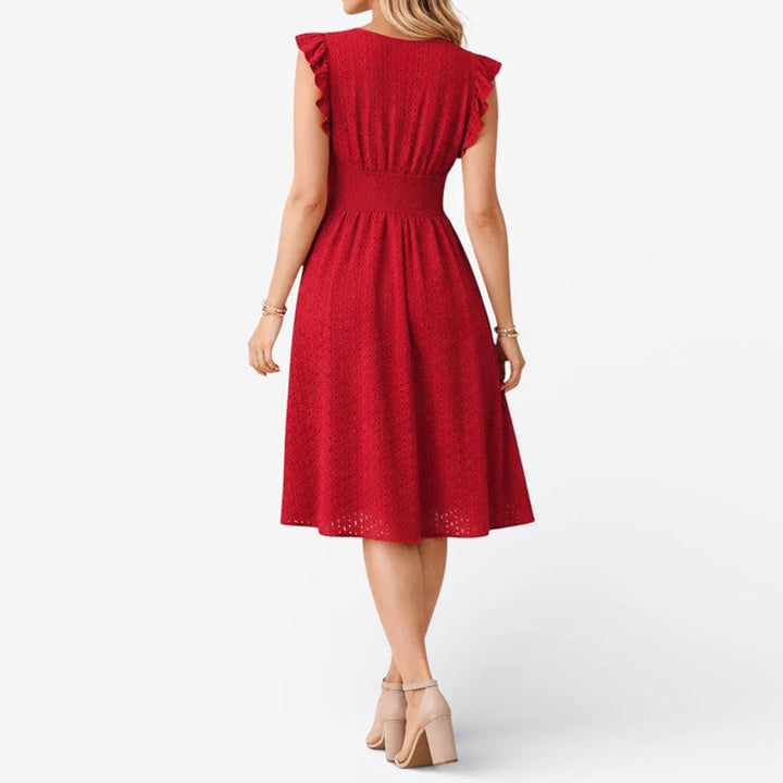 Iris - Women’s Eyelet Lace V-Neck Midi Dress