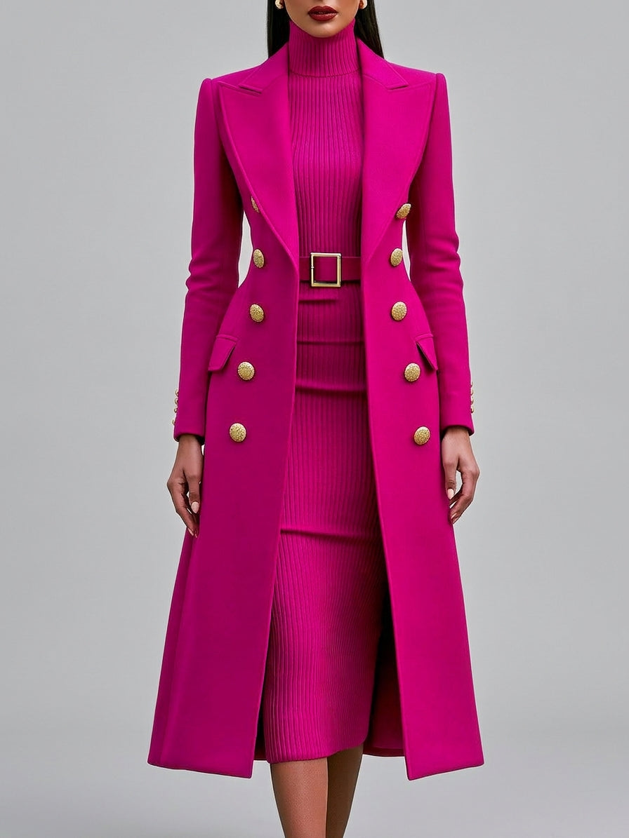 Isabella - Women's Tailored Coat & Ribbed Dress Set
