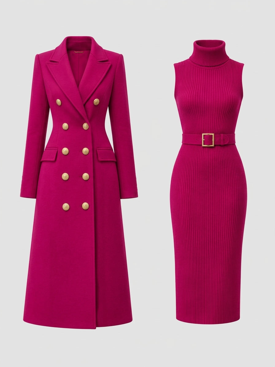 Isabella - Women's Tailored Coat & Ribbed Dress Set