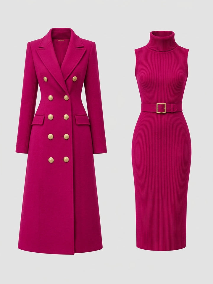 Isabella - Women's Tailored Coat & Ribbed Dress Set