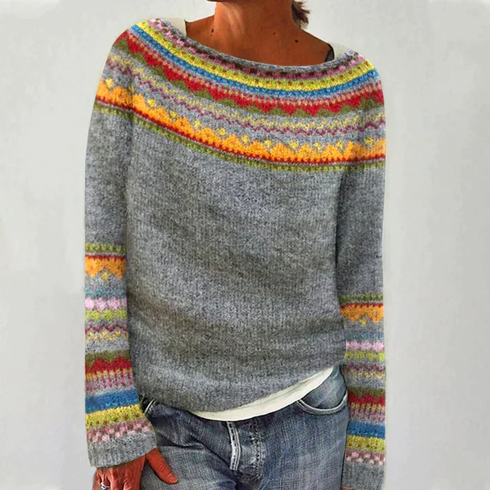 Jasmine - Women's Fair Isle Round Neck Knit Sweater