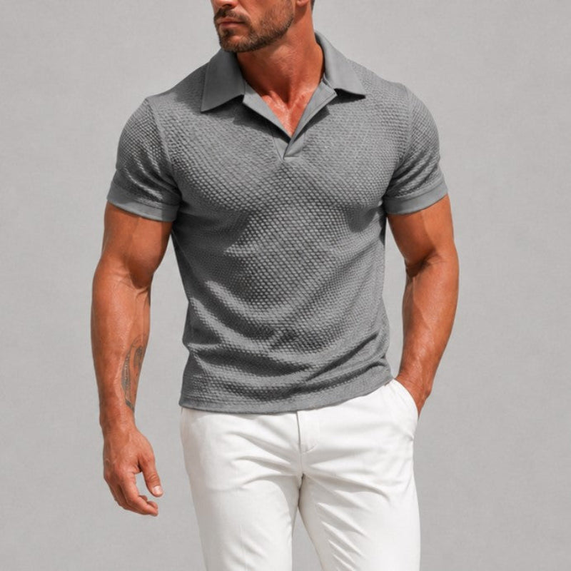 Jason - Men's Textured Knit Open Collar Polo Shirt
