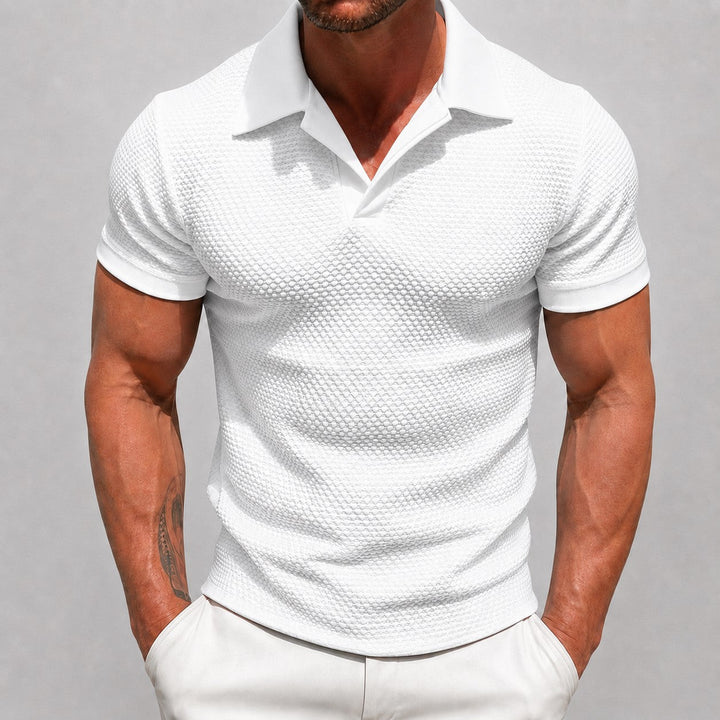 Jason - Men's Textured Knit Open Collar Polo Shirt