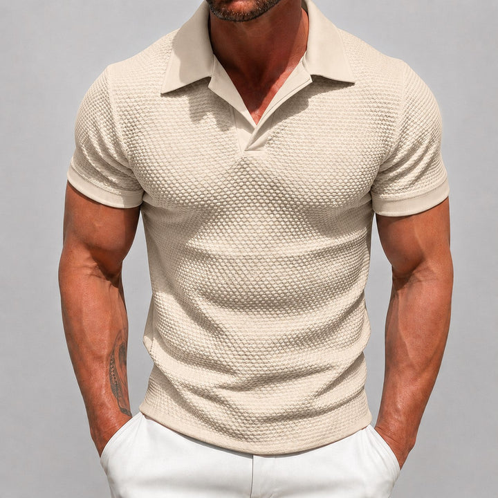 Jason - Men's Textured Knit Open Collar Polo Shirt