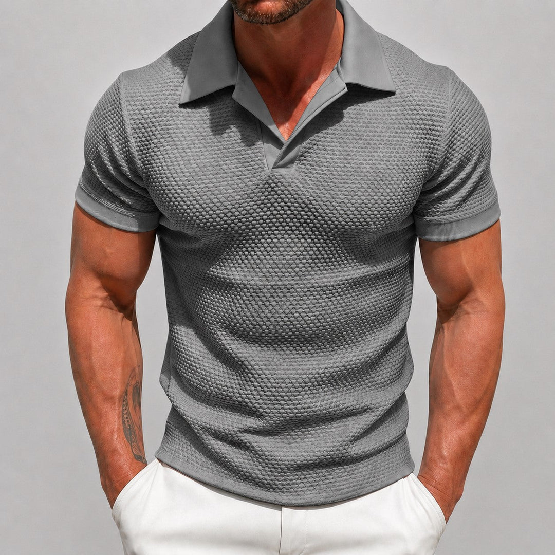 Jason - Men's Textured Knit Open Collar Polo Shirt