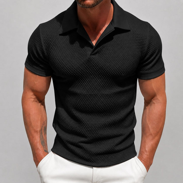 Jason - Men's Textured Knit Open Collar Polo Shirt
