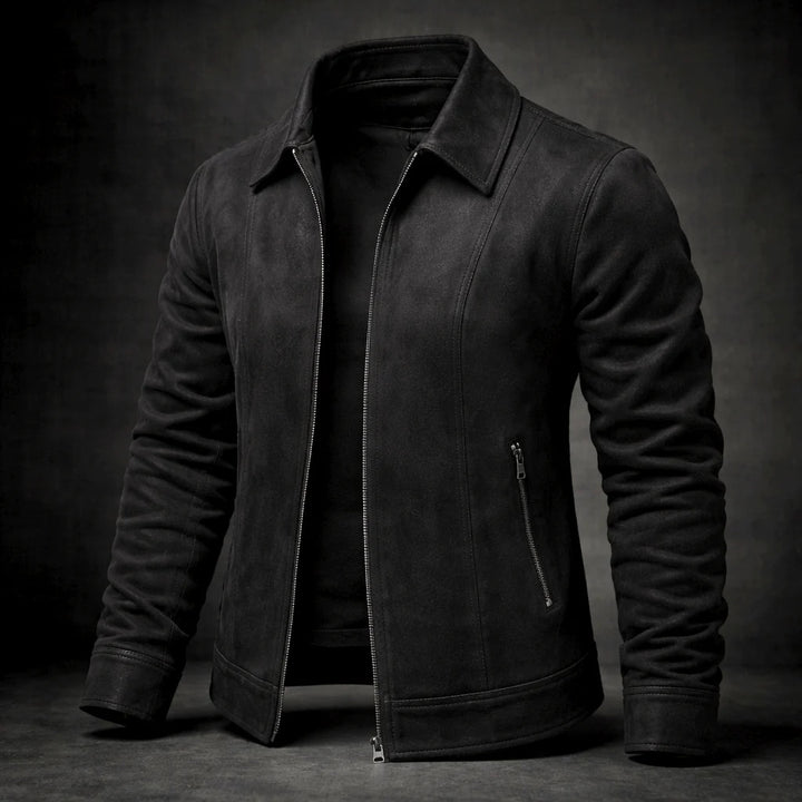 Jasper - Men's Zip-Front Suede Jacket with Notch Collar