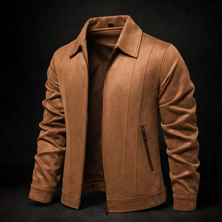 Jasper - Men's Zip-Front Suede Jacket with Notch Collar