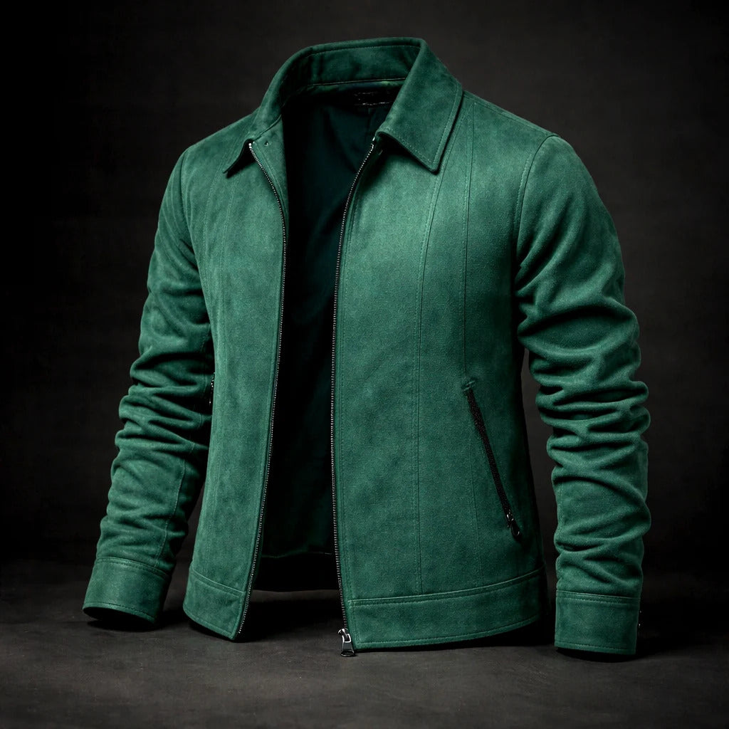 Jasper - Men's Zip-Front Suede Jacket with Notch Collar