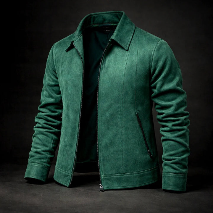 Jasper - Men's Zip-Front Suede Jacket with Notch Collar