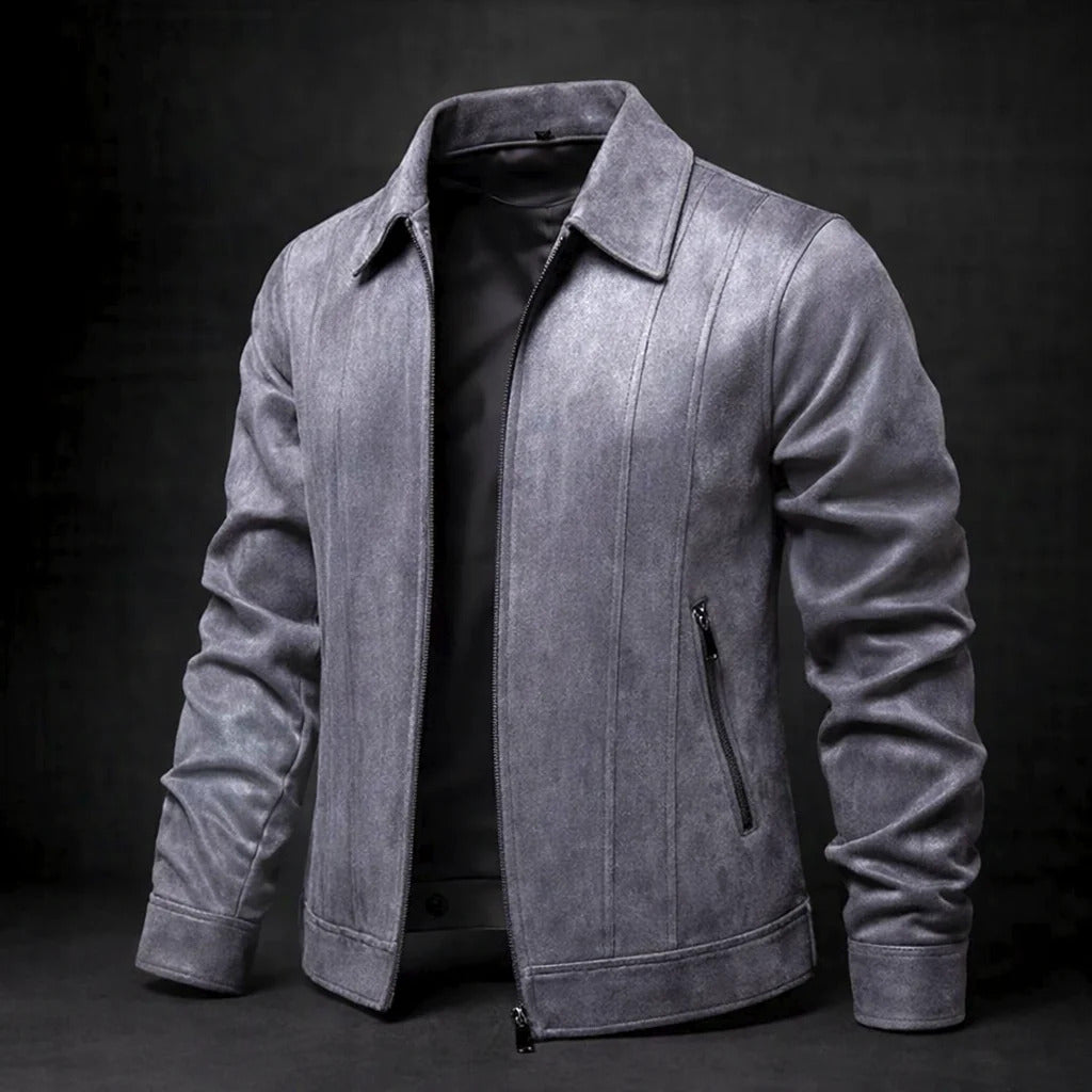 Jasper - Men's Zip-Front Suede Jacket with Notch Collar