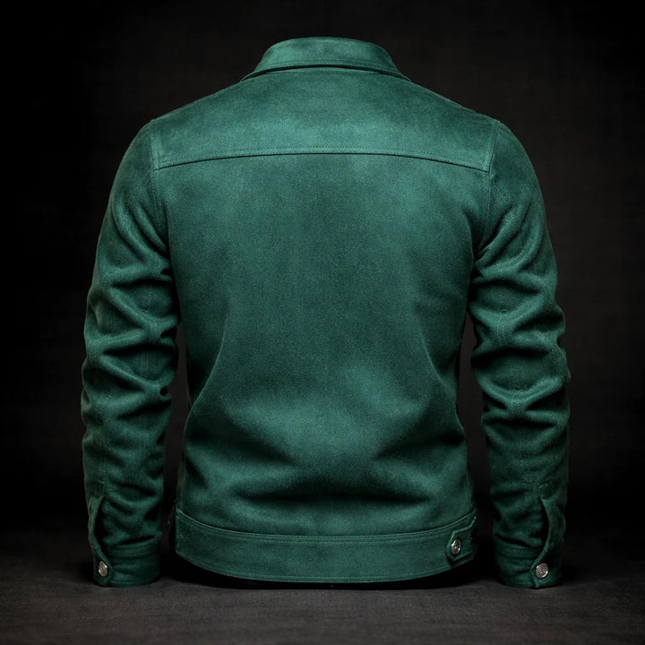 Jasper - Men's Zip-Front Suede Jacket with Notch Collar