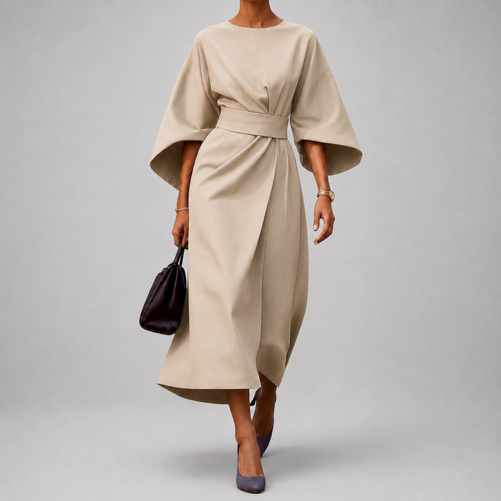 Jazmine - Women's Belted Dress with Cape Sleeves