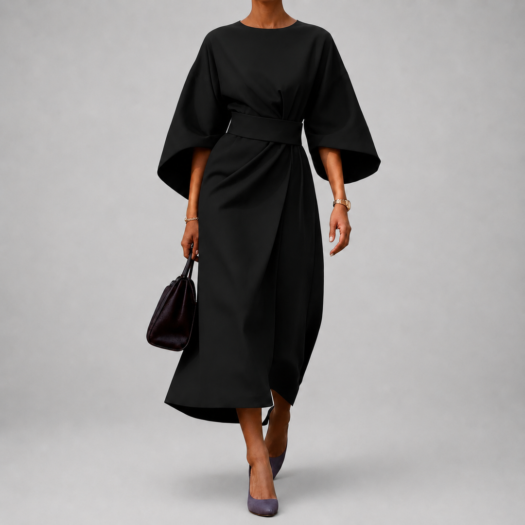 Jazmine - Women's Belted Dress with Cape Sleeves