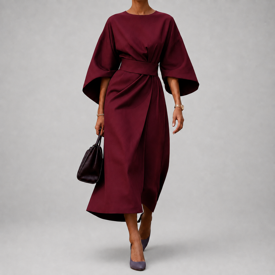 Jazmine - Women's Belted Dress with Cape Sleeves