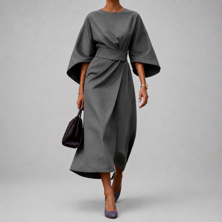 Jazmine - Women's Belted Dress with Cape Sleeves
