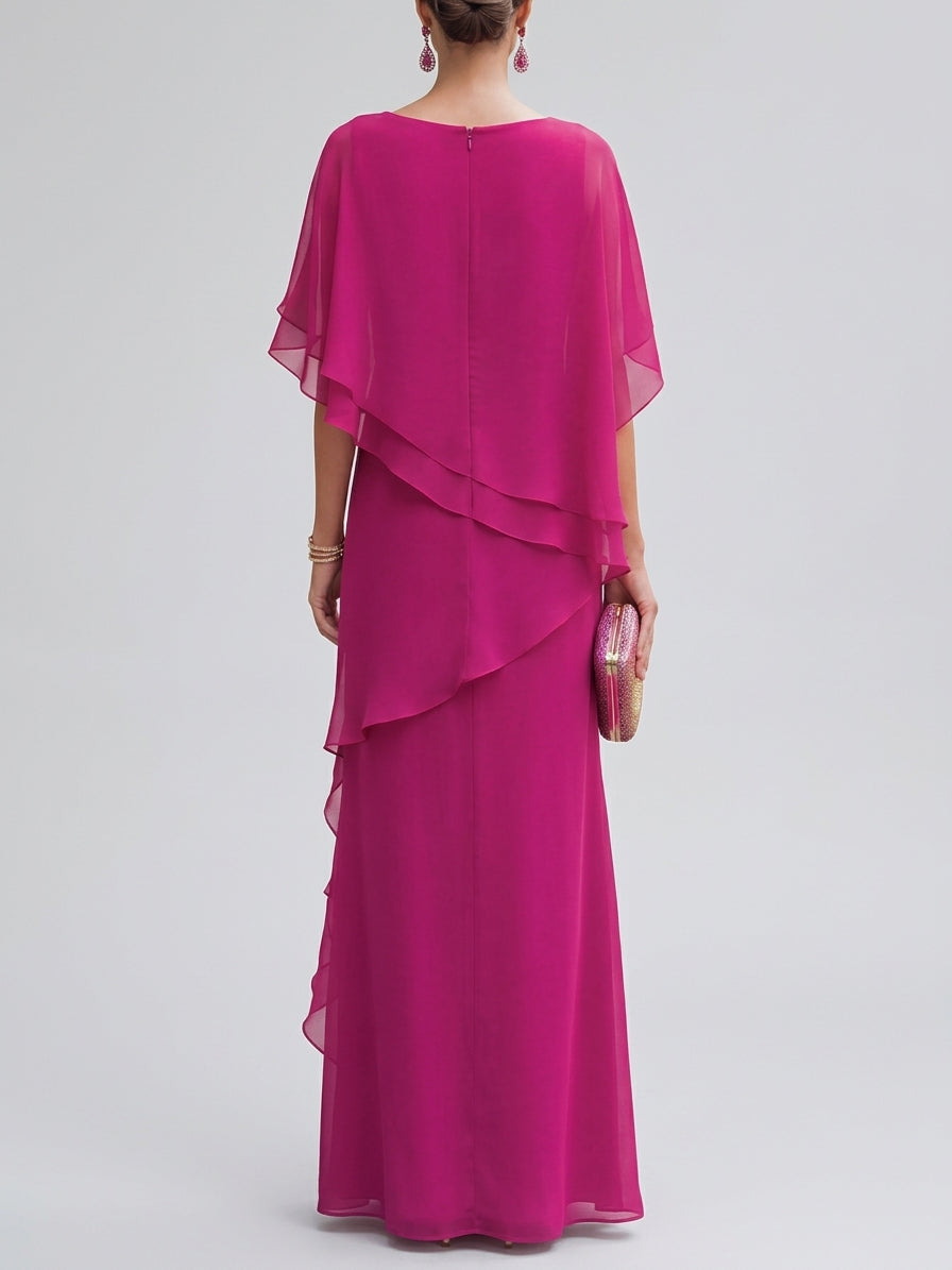 Jenica - Women's Cascading Ruffle Chiffon Cape Dress