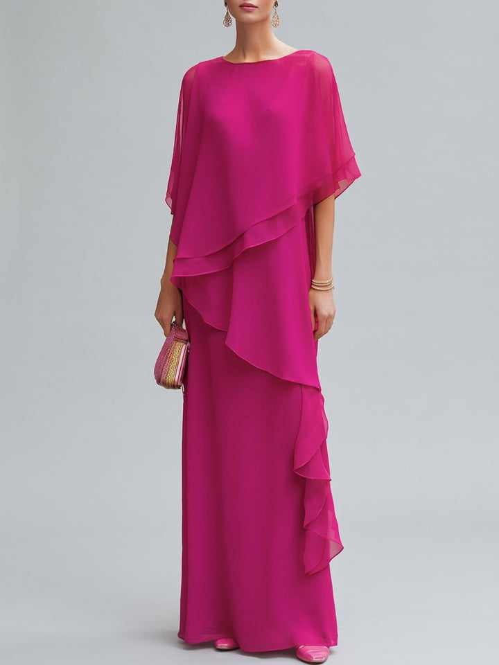 Jenica - Women's Cascading Ruffle Chiffon Cape Dress