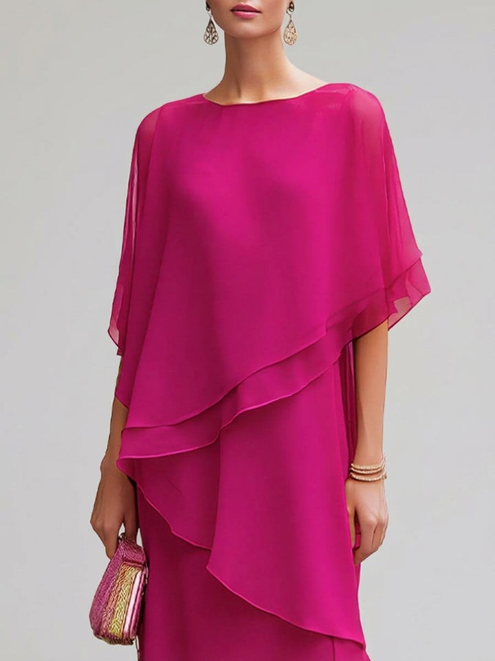 Jenica - Women's Cascading Ruffle Chiffon Cape Dress
