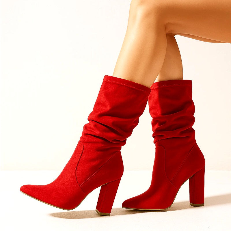 Jocelyn - Suede Look High Heel Slouch Boots