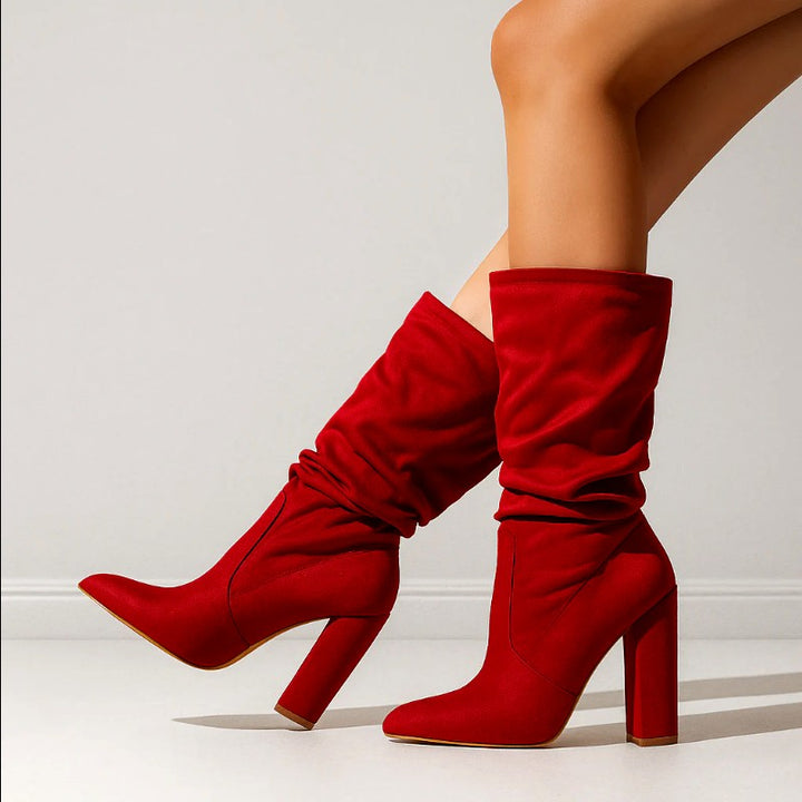 Jocelyn - Suede Look High Heel Slouch Boots