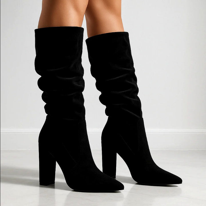 Jocelyn - Suede Look High Heel Slouch Boots