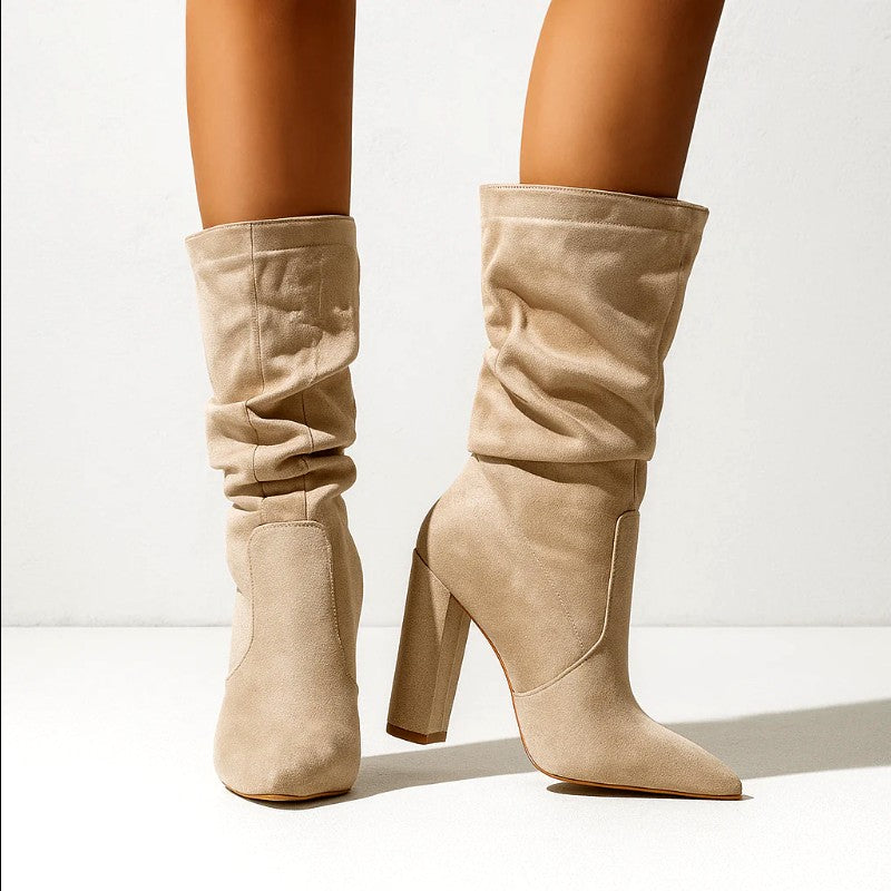 Jocelyn - Suede Look High Heel Slouch Boots