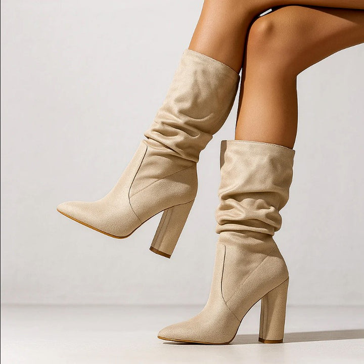 Jocelyn - Suede Look High Heel Slouch Boots