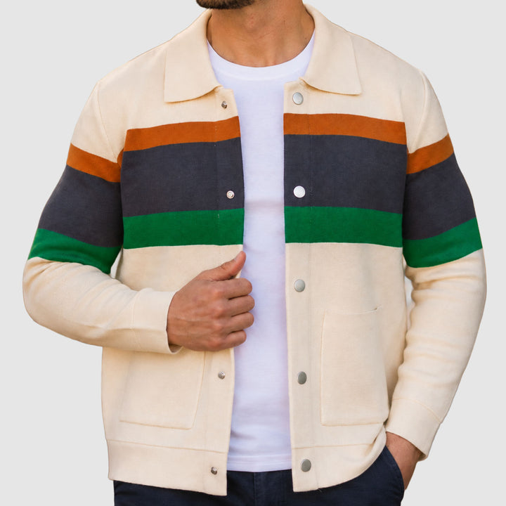 Joel - Men's Horizontal-Stripe Knitted Cardigan with Snap Front