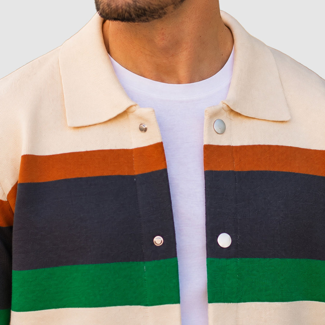 Joel - Men's Horizontal-Stripe Knitted Cardigan with Snap Front
