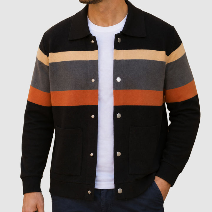 Joel - Men's Horizontal-Stripe Knitted Cardigan with Snap Front