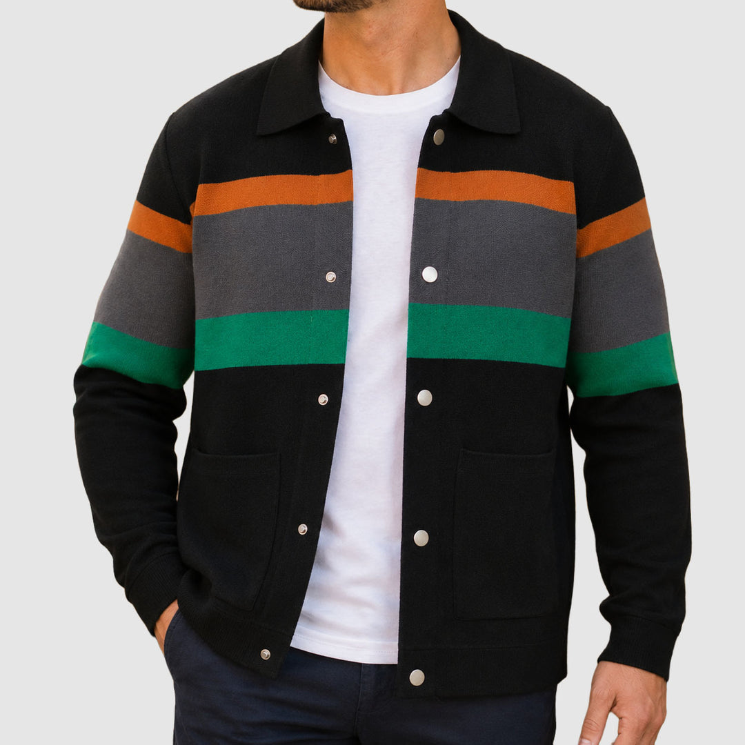 Joel - Men's Horizontal-Stripe Knitted Cardigan with Snap Front
