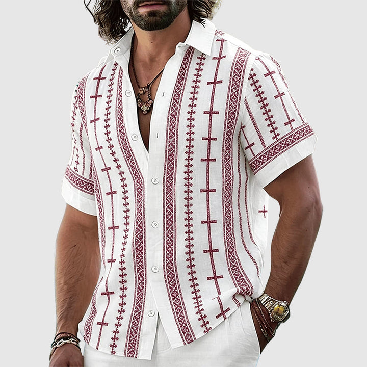 Jordan - Men’s Boho Pattern Stripe Button-Up Shirt