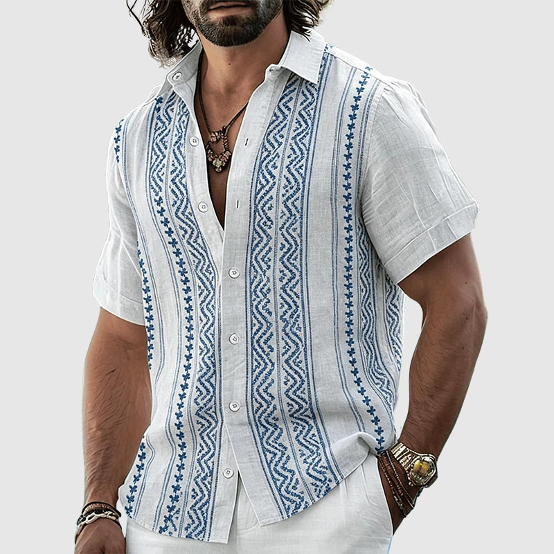 Jordan - Men’s Boho Pattern Stripe Button-Up Shirt