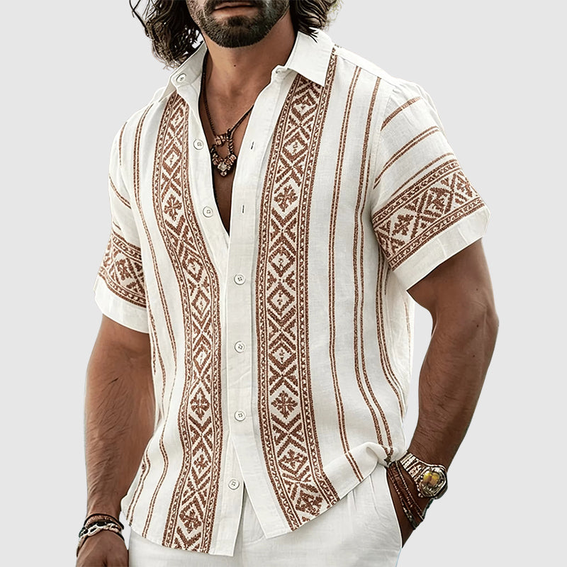 Jordan - Men’s Boho Pattern Stripe Button-Up Shirt