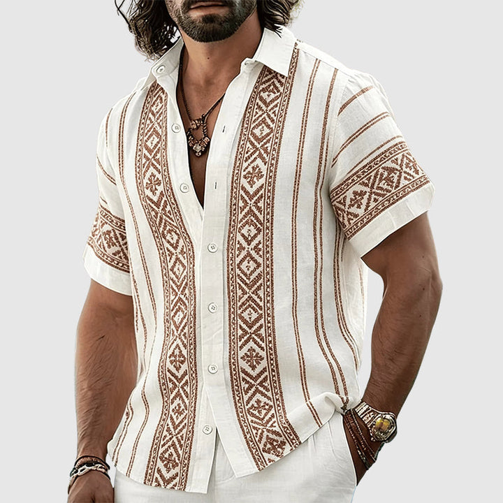 Jordan - Men’s Boho Pattern Stripe Button-Up Shirt