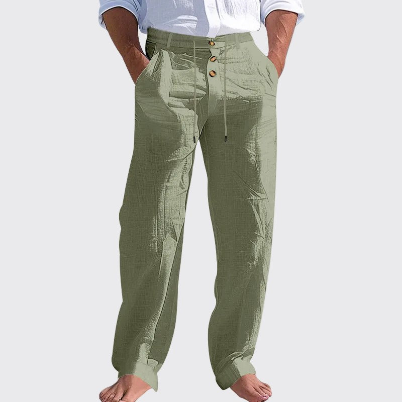 Joshua - Men's Drawstring Button Waist Linen Look Pants